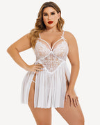 Plus Size V Neck Mesh Side Slit Babydolls - view 5