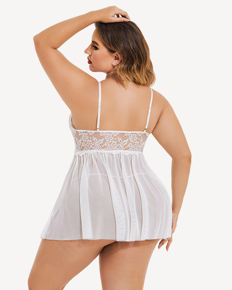 Plus Size V Neck Mesh Side Slit Babydolls - view 6