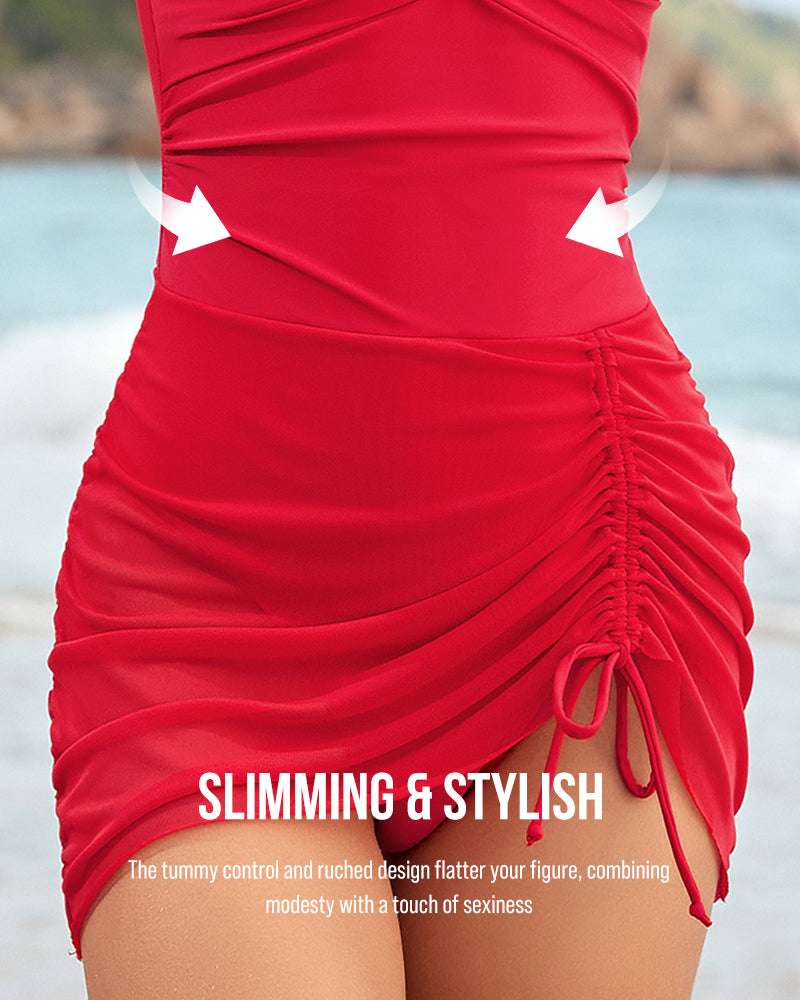 Drawstring Mesh One-Piece Swimsuit - view 4