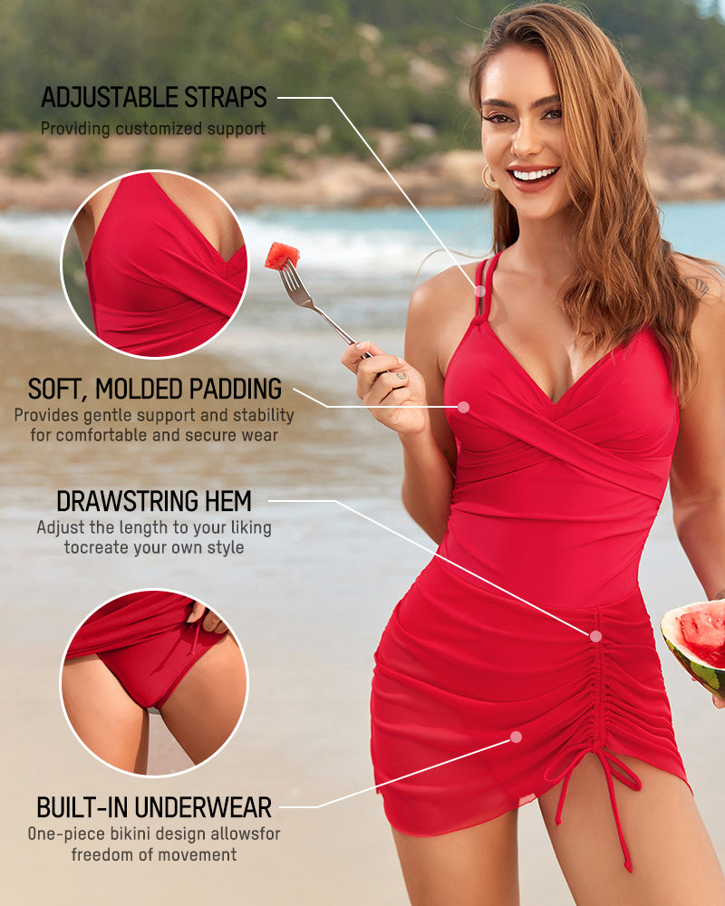 Drawstring Mesh One-Piece Swimsuit - view 2