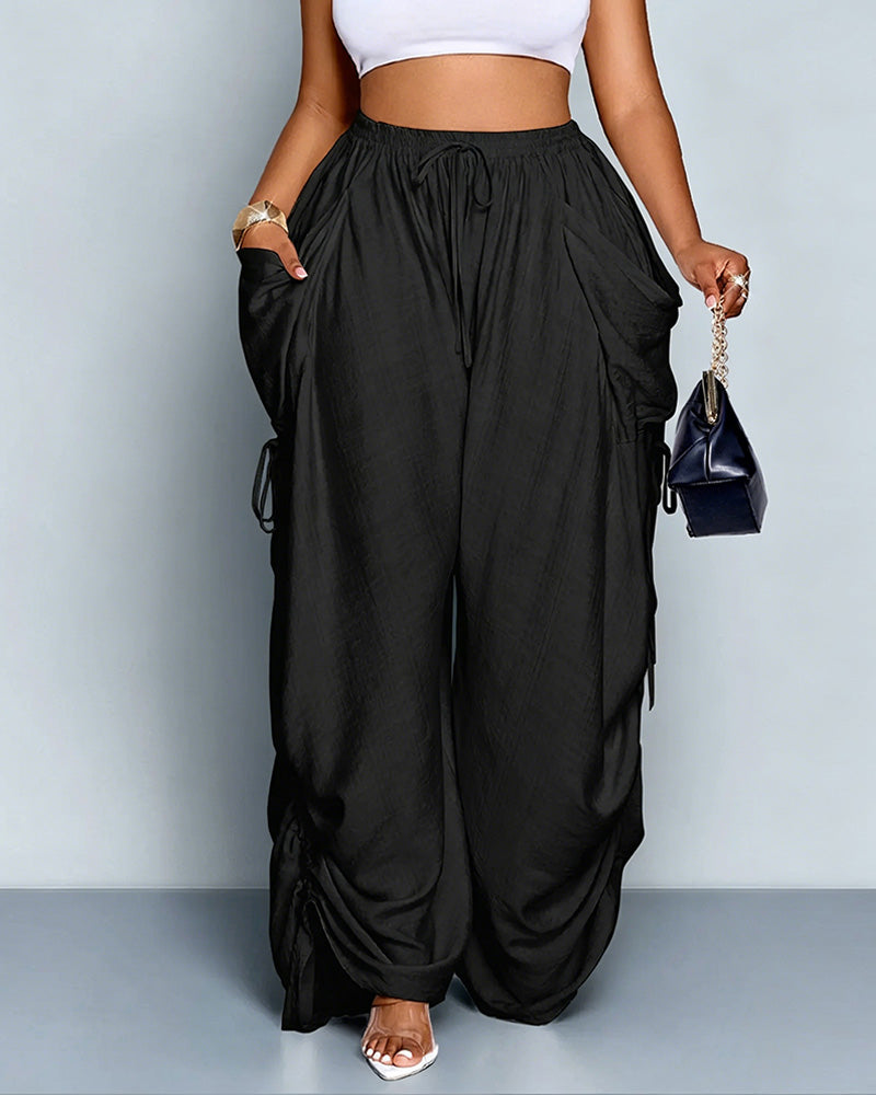 Adjustable Side-Drawstring Wide-Leg Pants - view 8