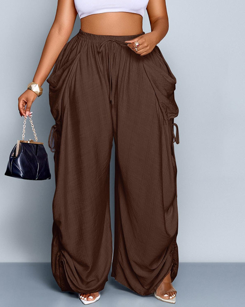 Adjustable Side-Drawstring Wide-Leg Pants - view 3