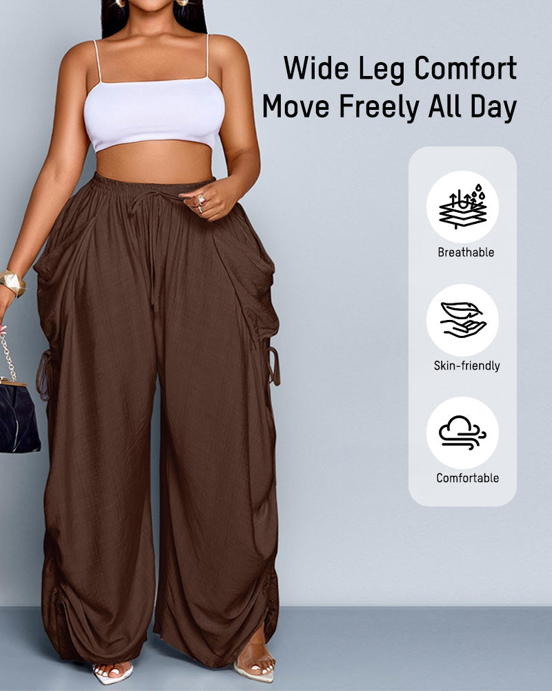 Adjustable Side-Drawstring Wide-Leg Pants - view 4
