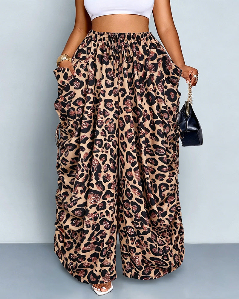 Adjustable Side-Drawstring Wide-Leg Pants - view 10