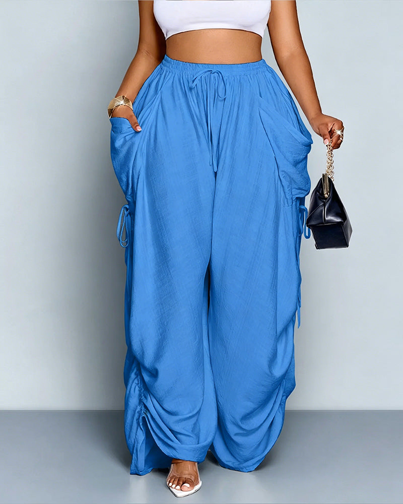 Adjustable Side-Drawstring Wide-Leg Pants - view 9