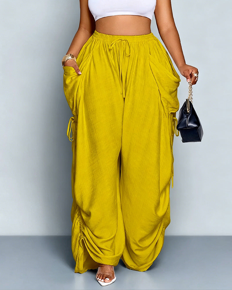Adjustable Side-Drawstring Wide-Leg Pants - view 6