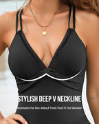 V-Neck Side-Slit One-Piece Swimdress - view 4