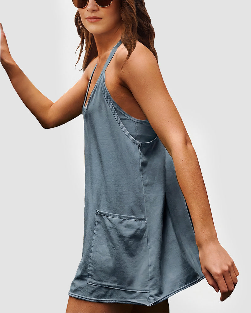 Adjustable Strap Active Mini Dress with Built-In Shorts & Pockets - view 2