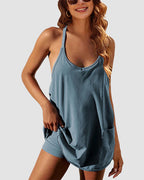 Adjustable Strap Active Mini Dress with Built-In Shorts & Pockets - view 8