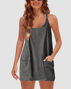 Adjustable Strap Active Mini Dress with Built-In Shorts & Pockets - view 24