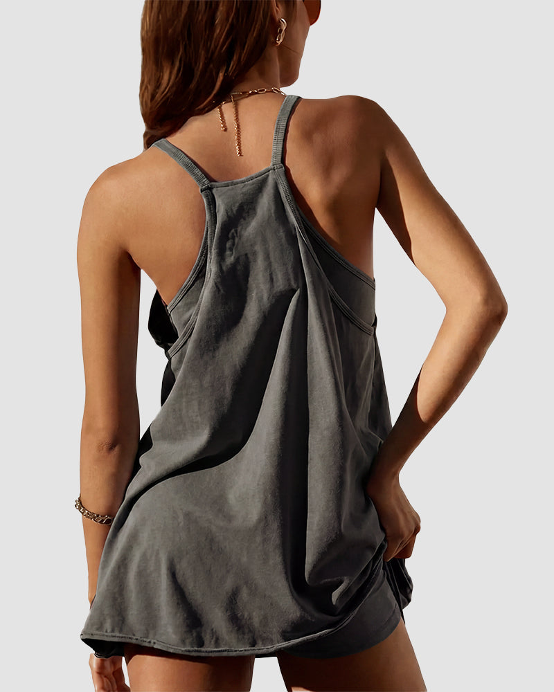 Adjustable Strap Active Mini Dress with Built-In Shorts & Pockets - view 26