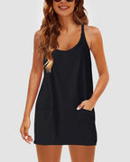 Adjustable Strap Active Mini Dress with Built-In Shorts & Pockets - view 13