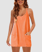 Adjustable Strap Active Mini Dress with Built-In Shorts & Pockets - view 17