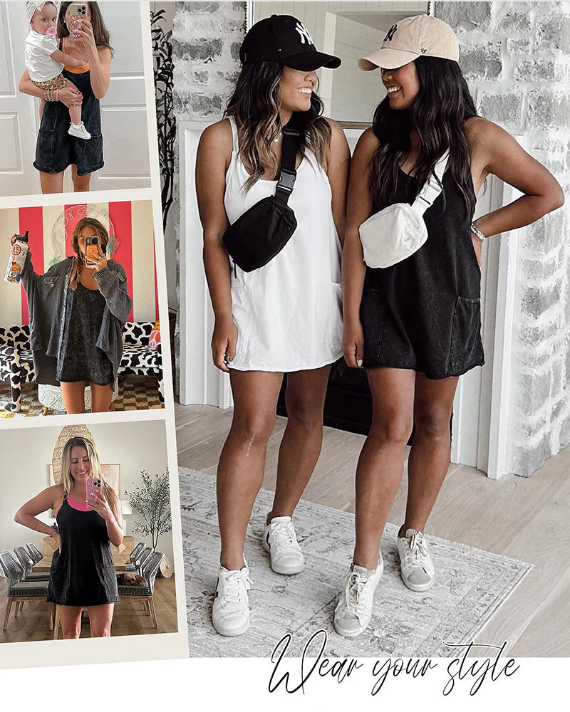 Adjustable Strap Active Mini Dress with Built-In Shorts & Pockets - view 6