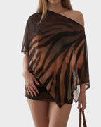 Animal-Print Sheer Shawl Top & Mini Skirt Set - view 4