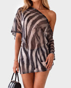 Animal-Print Sheer Shawl Top & Mini Skirt Set - view 15
