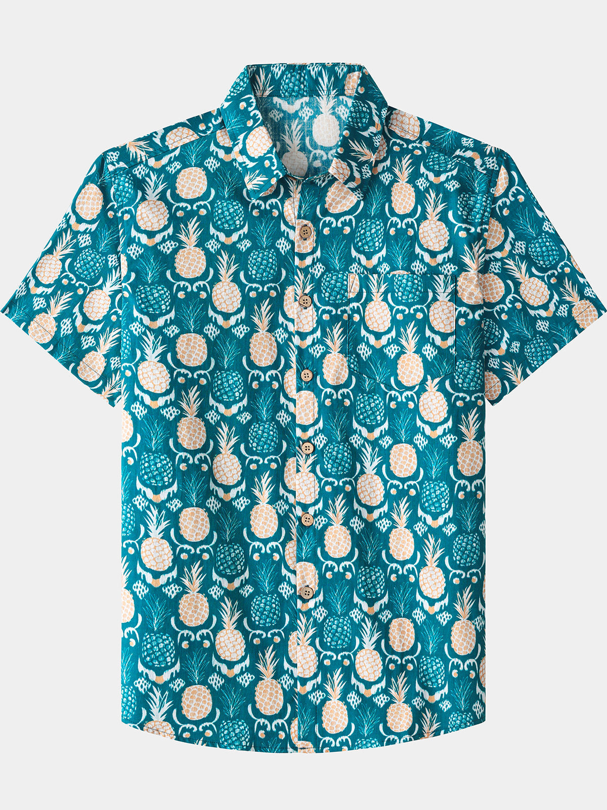 Men’s Tropical Resort Vacation Holiday Party Hawaiian Pineapple Cotton Short Sleeve Shirt