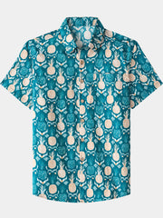 Men’s Tropical Resort Vacation Holiday Party Hawaiian Pineapple Cotton Short Sleeve Shirt