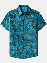 Men’s Beach Party Retro Floral Pattern Cotton Short Sleeve Shirt