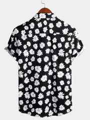 Men's Floral Daisy Print Tropical Hawaiian Cotton Flower Shirt