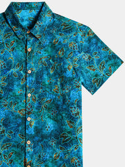 Men’s Beach Party Retro Floral Pattern Cotton Short Sleeve Shirt