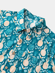 Men’s Tropical Resort Vacation Holiday Party Hawaiian Pineapple Cotton Short Sleeve Shirt