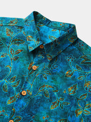 Men’s Beach Party Retro Floral Pattern Cotton Short Sleeve Shirt