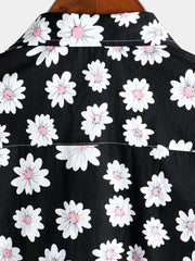 Men's Floral Daisy Print Tropical Hawaiian Cotton Flower Shirt