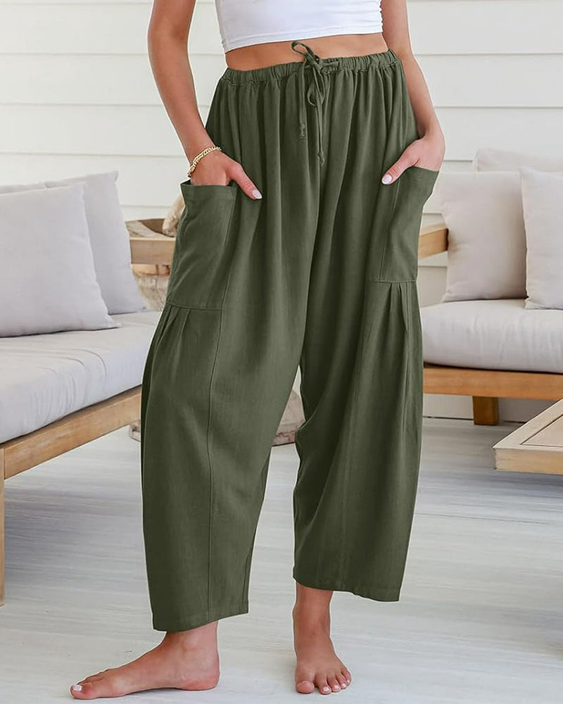 Breezy Linen Blend Wide-Leg Pants with Pockets