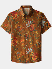 Men’s Vintage Flower Print Short Sleeve Button Down Breathable Cool Shirt