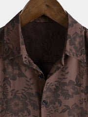 Men's Retro Brown Floral Holiday Wear Short Sleeve Shirt