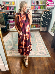 Blooming Boldly Sleeveless Midi Dress - Burgundy