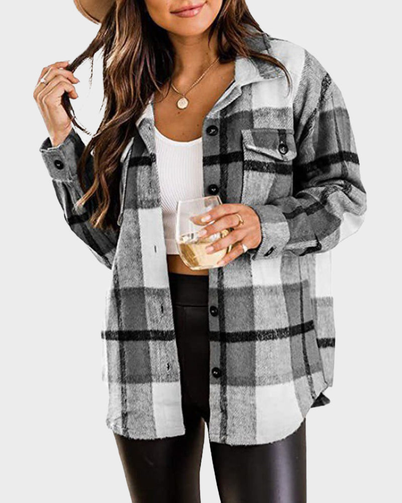Casual Plaid Flannel Shacket Jacket - view 3