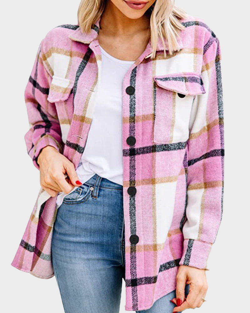 Casual Plaid Flannel Shacket Jacket - view 2