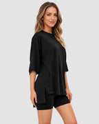 Casual Oversized 2-Piece Lounge Set with Crewneck & Split Hem - view 8