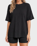 Casual Oversized 2-Piece Lounge Set with Crewneck & Split Hem - view 24