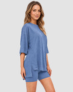 Casual Oversized 2-Piece Lounge Set with Crewneck & Split Hem - view 2