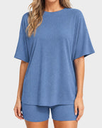 Casual Oversized 2-Piece Lounge Set with Crewneck & Split Hem - view 22