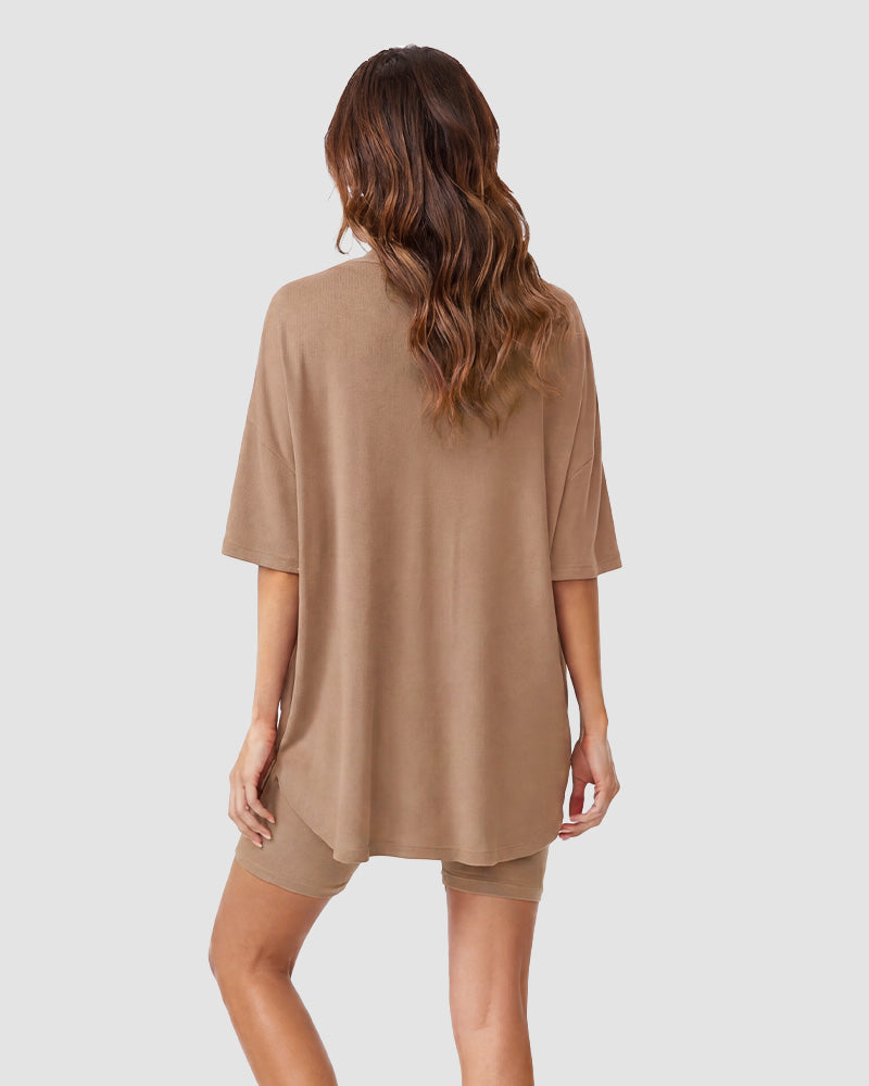 Casual Oversized 2-Piece Lounge Set with Crewneck & Split Hem - view 5