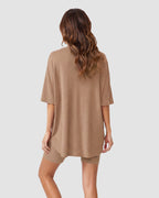 Casual Oversized 2-Piece Lounge Set with Crewneck & Split Hem - view 5