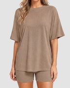 Casual Oversized 2-Piece Lounge Set with Crewneck & Split Hem - view 23