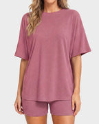 Casual Oversized 2-Piece Lounge Set with Crewneck & Split Hem - view 25