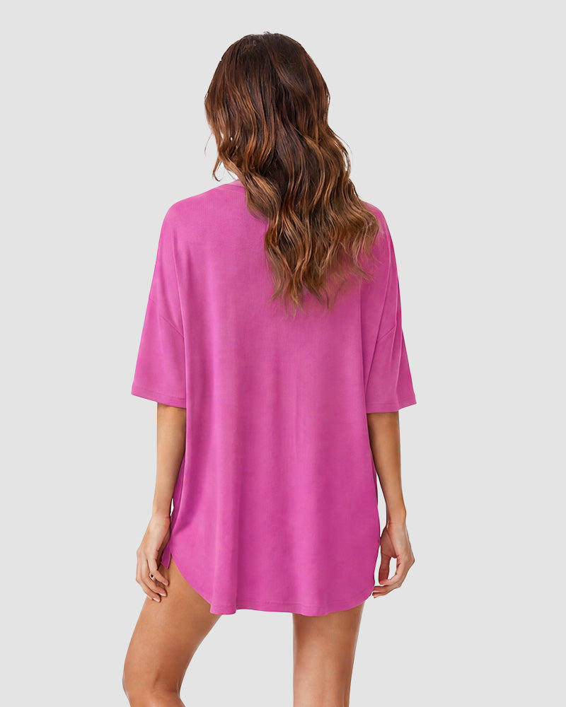 Casual Oversized 2-Piece Lounge Set with Crewneck & Split Hem - view 14