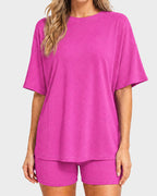 Casual Oversized 2-Piece Lounge Set with Crewneck & Split Hem - view 26