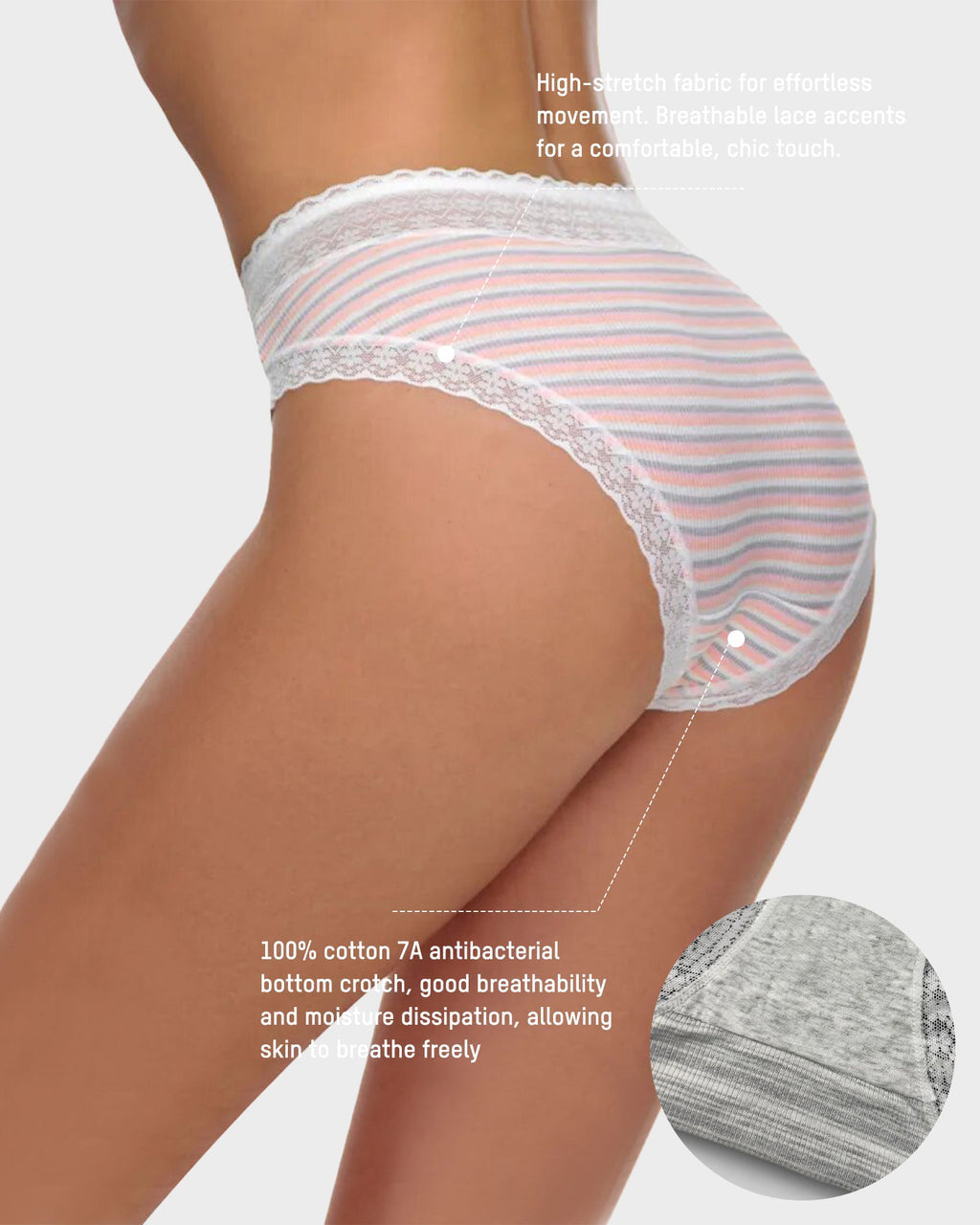 Cotton Seamless Printed Lace Stripe Briefs (5 Pack) - view 14