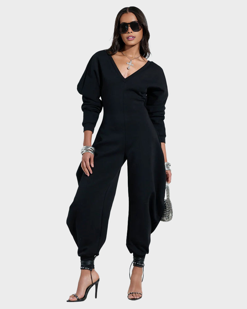 Cozy Deep V Sweatshirt Jumpsuit - view 8