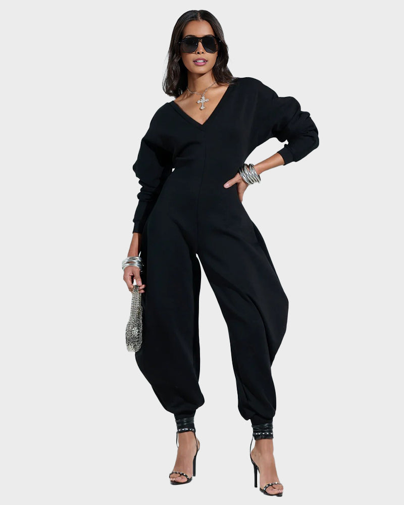 Cozy Deep V Sweatshirt Jumpsuit - view 9