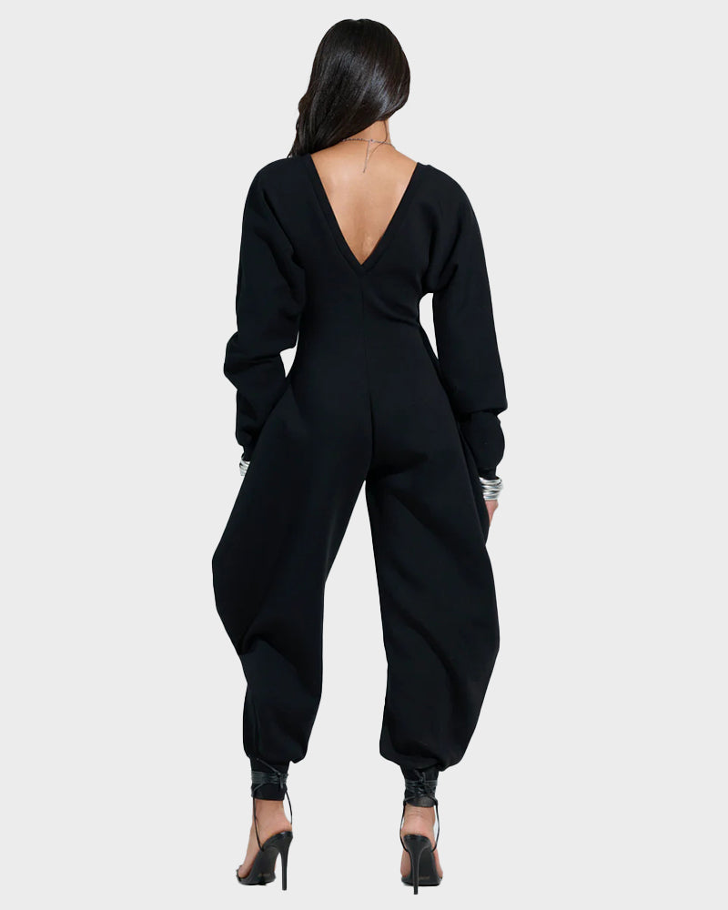 Cozy Deep V Sweatshirt Jumpsuit - view 10