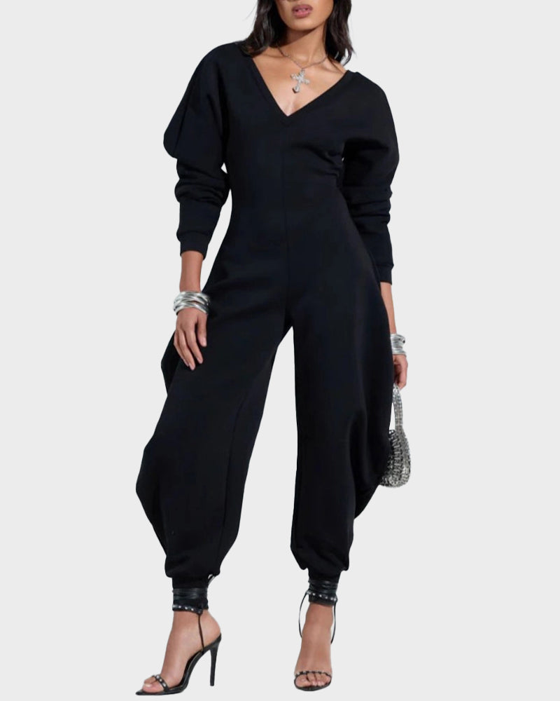 Cozy Deep V Sweatshirt Jumpsuit - view 11