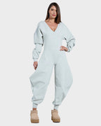 Cozy Deep V Sweatshirt Jumpsuit